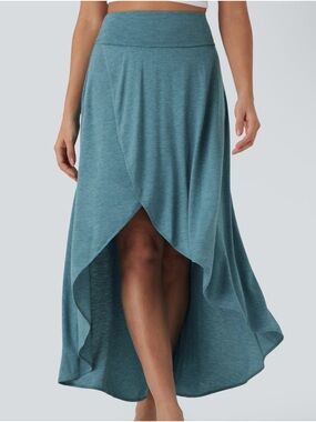 HALARA Teal High-Low Tulip Wrap Maxi Skirt Skort Built In Shorts